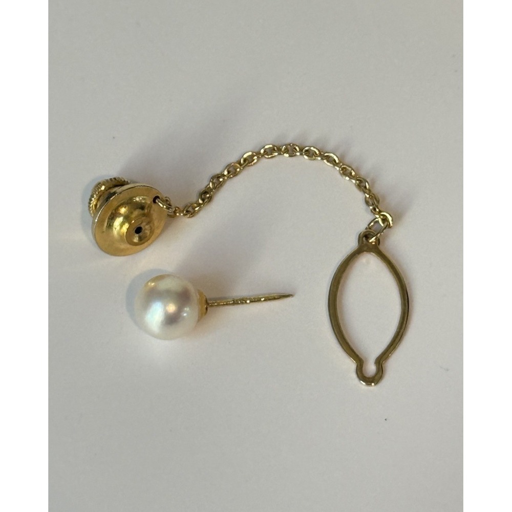 Vintage 14K Gold Pearl Stick Pin Tie Tack Lapel Pin Single Pearl Gold Tone Back